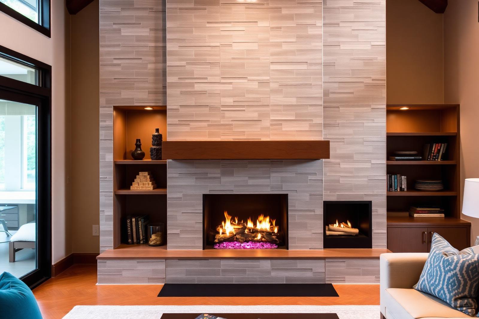 Tile Fireplace & Built-Ins